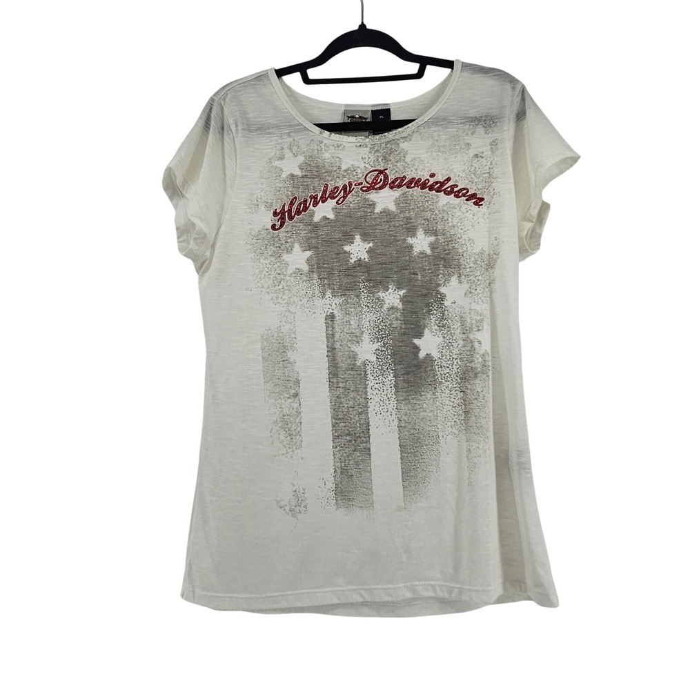 Harley-Davidson XL American Flag Graphic Tee Shirt USA Biker Grunge Sleaze Indie